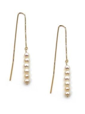 14k solid Gold Threader Earrings with White Pearl Drops